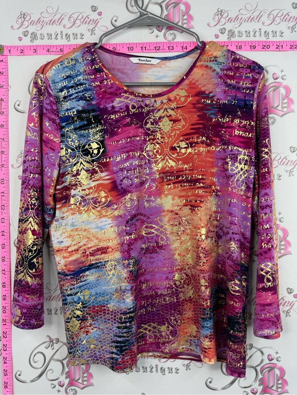 Tanjay long sleeve  Multi-Color Metallic Accent Long Sleeve Top - Pink/Purple